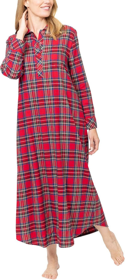 Long Flannel Nightgown - Women Nightgown, Plaid