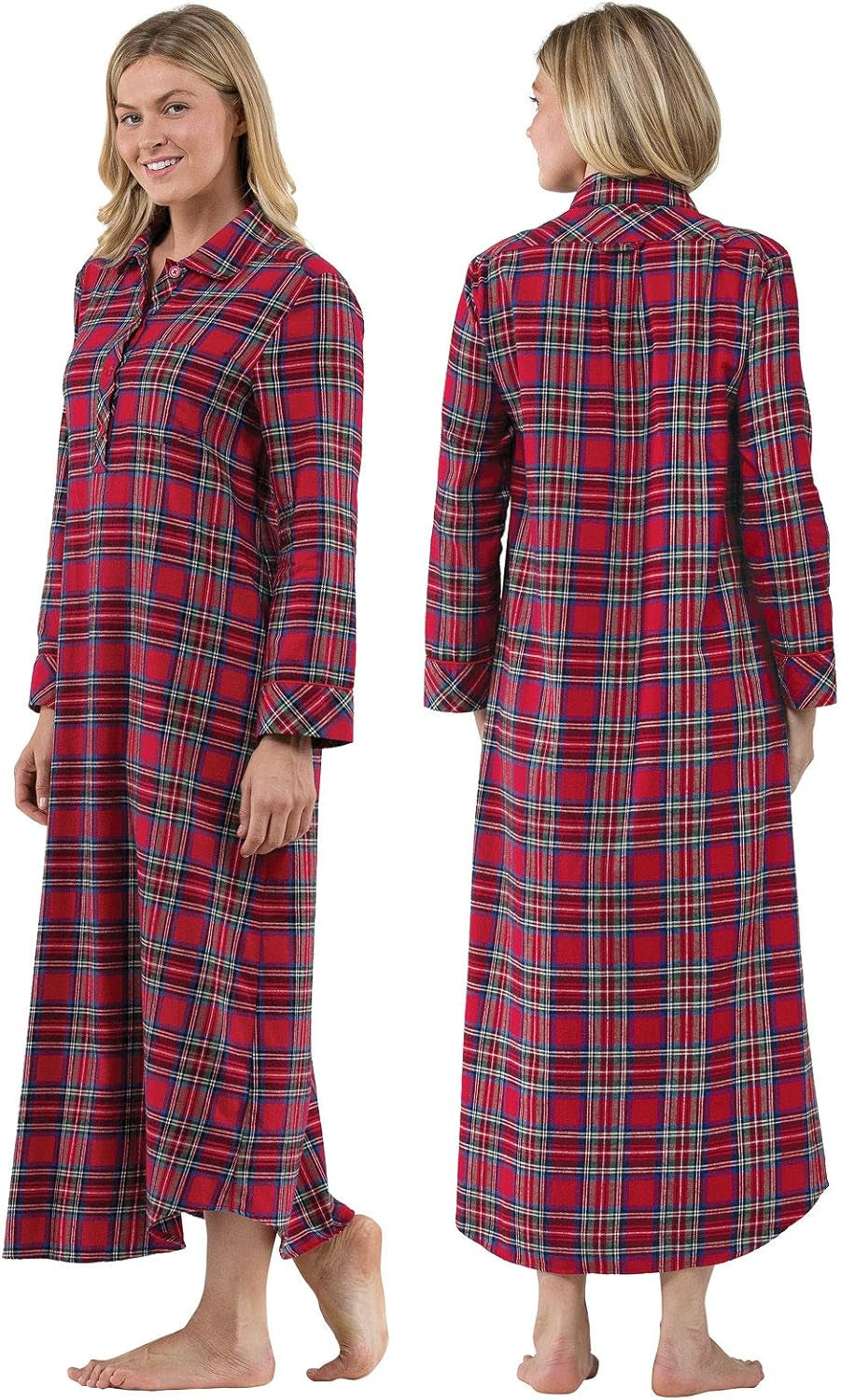 Long Flannel Nightgown - Women Nightgown, Plaid